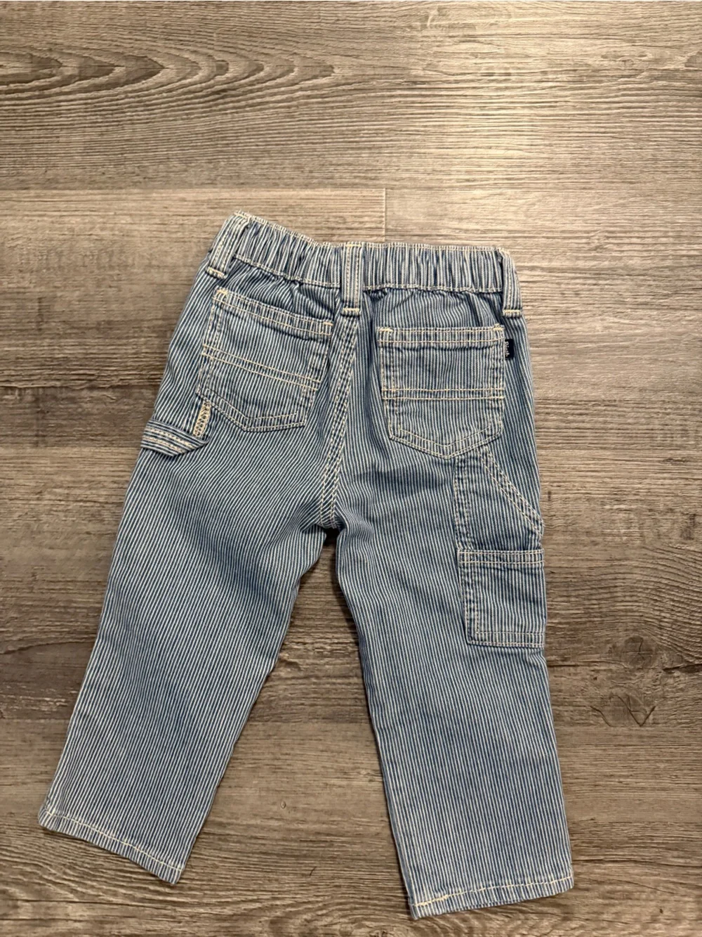 Striped Light Blue Denim Jeans with Dark Blue Patch Pockets - Picture 2 of 3